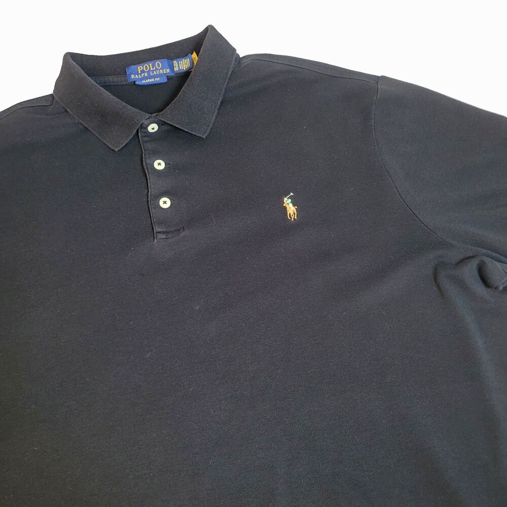 Polo Ralph Lauren Men's Solid XL Classic Fit Soft Touch Black Polo Pony Shirt SS